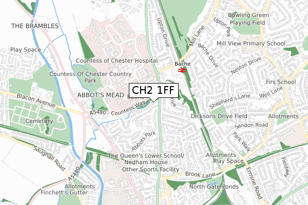 CH2 1FF map - small scale - OS Open Zoomstack (Ordnance Survey)