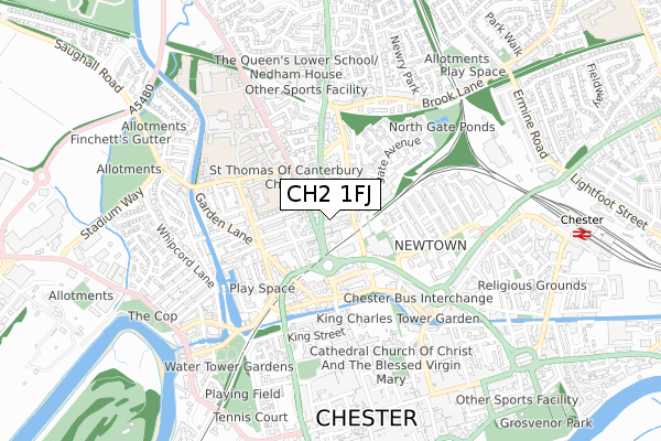 CH2 1FJ map - small scale - OS Open Zoomstack (Ordnance Survey)