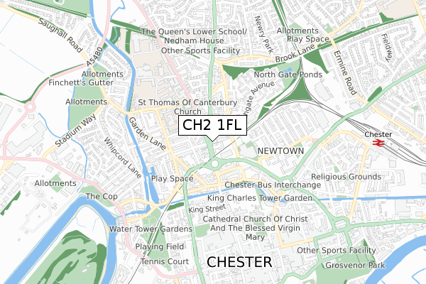 CH2 1FL map - small scale - OS Open Zoomstack (Ordnance Survey)