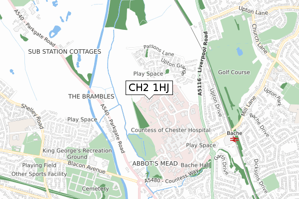 CH2 1HJ map - small scale - OS Open Zoomstack (Ordnance Survey)