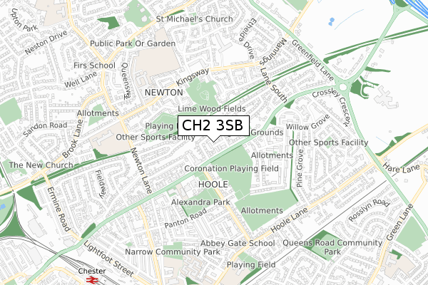 CH2 3SB map - small scale - OS Open Zoomstack (Ordnance Survey)