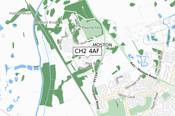 CH2 4AF map - small scale - OS Open Zoomstack (Ordnance Survey)