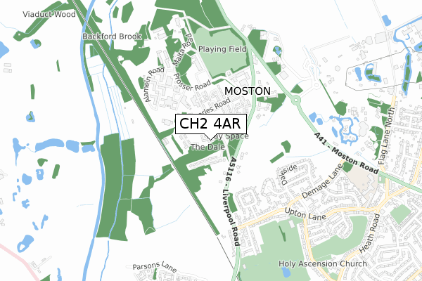 CH2 4AR map - small scale - OS Open Zoomstack (Ordnance Survey)