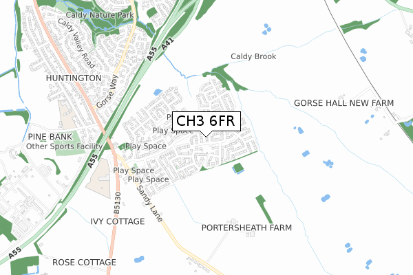 CH3 6FR map - small scale - OS Open Zoomstack (Ordnance Survey)