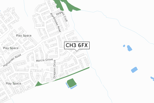 CH3 6FX map - large scale - OS Open Zoomstack (Ordnance Survey)