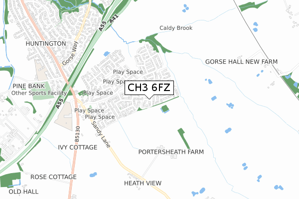 CH3 6FZ map - small scale - OS Open Zoomstack (Ordnance Survey)