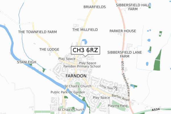 CH3 6RZ map - small scale - OS Open Zoomstack (Ordnance Survey)