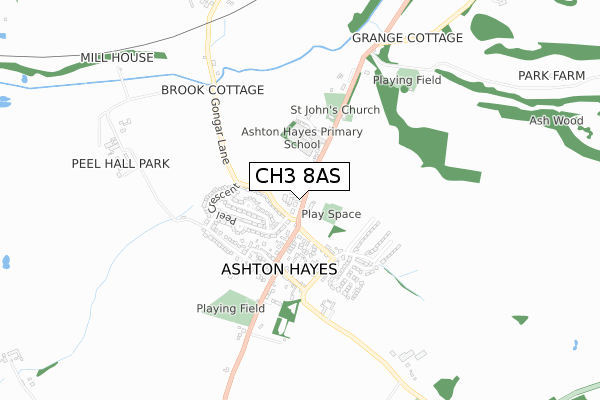 CH3 8AS map - small scale - OS Open Zoomstack (Ordnance Survey)