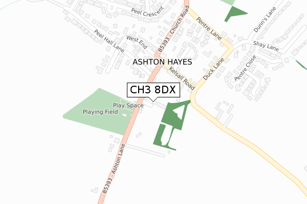 CH3 8DX map - large scale - OS Open Zoomstack (Ordnance Survey)