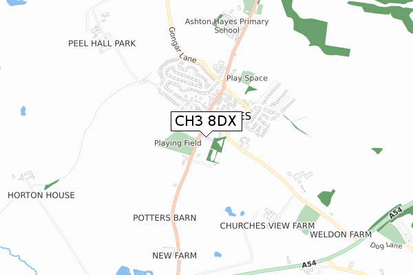 CH3 8DX map - small scale - OS Open Zoomstack (Ordnance Survey)