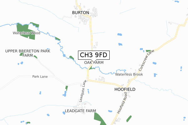 CH3 9FD map - small scale - OS Open Zoomstack (Ordnance Survey)