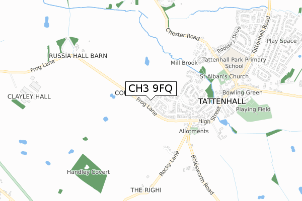 CH3 9FQ map - small scale - OS Open Zoomstack (Ordnance Survey)