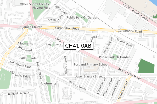 CH41 0AB map - large scale - OS Open Zoomstack (Ordnance Survey)