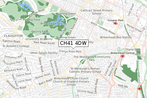 CH41 4DW map - small scale - OS Open Zoomstack (Ordnance Survey)