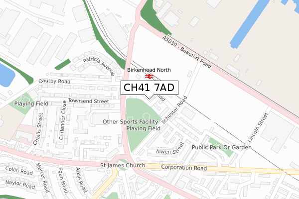 CH41 7AD map - large scale - OS Open Zoomstack (Ordnance Survey)