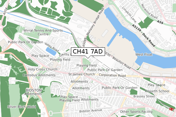 CH41 7AD map - small scale - OS Open Zoomstack (Ordnance Survey)