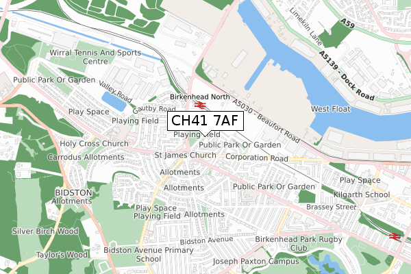 CH41 7AF map - small scale - OS Open Zoomstack (Ordnance Survey)