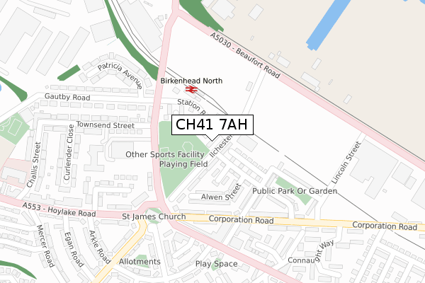 CH41 7AH map - large scale - OS Open Zoomstack (Ordnance Survey)