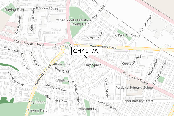 CH41 7AJ map - large scale - OS Open Zoomstack (Ordnance Survey)