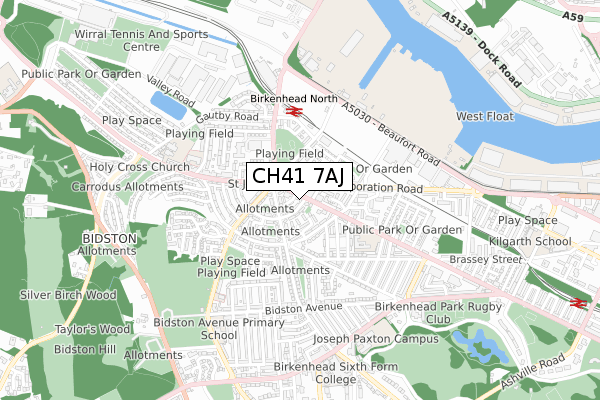 CH41 7AJ map - small scale - OS Open Zoomstack (Ordnance Survey)