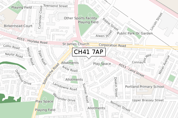 CH41 7AP map - large scale - OS Open Zoomstack (Ordnance Survey)