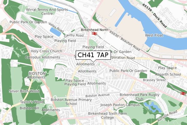 CH41 7AP map - small scale - OS Open Zoomstack (Ordnance Survey)
