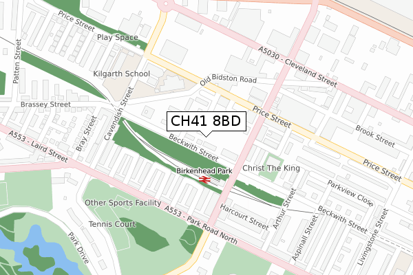 CH41 8BD map - large scale - OS Open Zoomstack (Ordnance Survey)