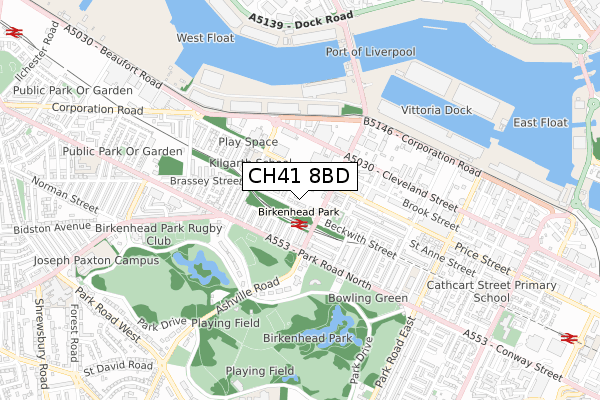 CH41 8BD map - small scale - OS Open Zoomstack (Ordnance Survey)