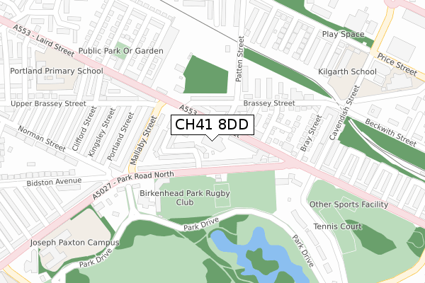 CH41 8DD map - large scale - OS Open Zoomstack (Ordnance Survey)