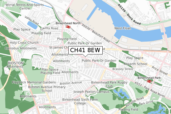 CH41 8EW map - small scale - OS Open Zoomstack (Ordnance Survey)