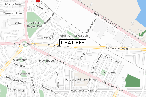 CH41 8FE map - large scale - OS Open Zoomstack (Ordnance Survey)