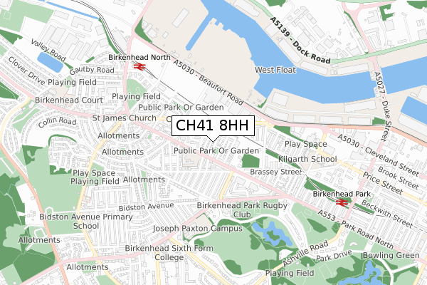 CH41 8HH map - small scale - OS Open Zoomstack (Ordnance Survey)