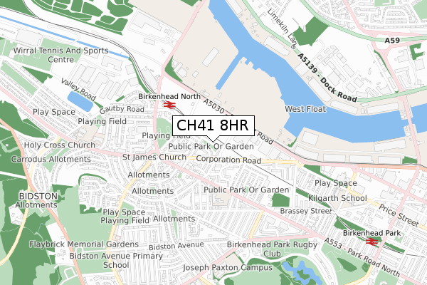 CH41 8HR map - small scale - OS Open Zoomstack (Ordnance Survey)