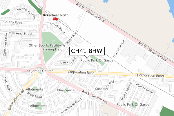 CH41 8HW map - large scale - OS Open Zoomstack (Ordnance Survey)