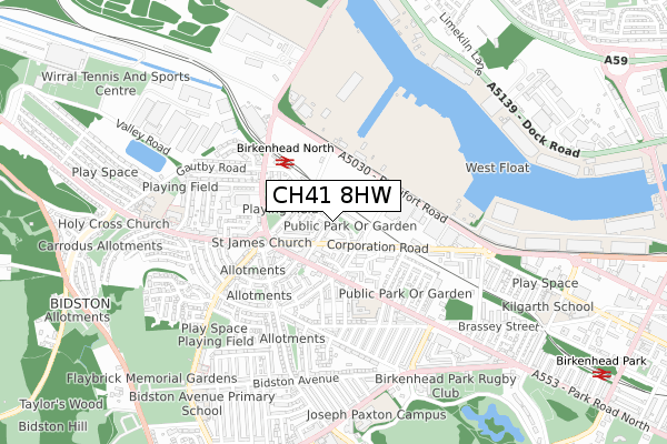 CH41 8HW map - small scale - OS Open Zoomstack (Ordnance Survey)