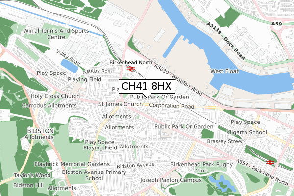 CH41 8HX map - small scale - OS Open Zoomstack (Ordnance Survey)