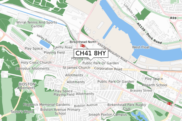 CH41 8HY map - small scale - OS Open Zoomstack (Ordnance Survey)