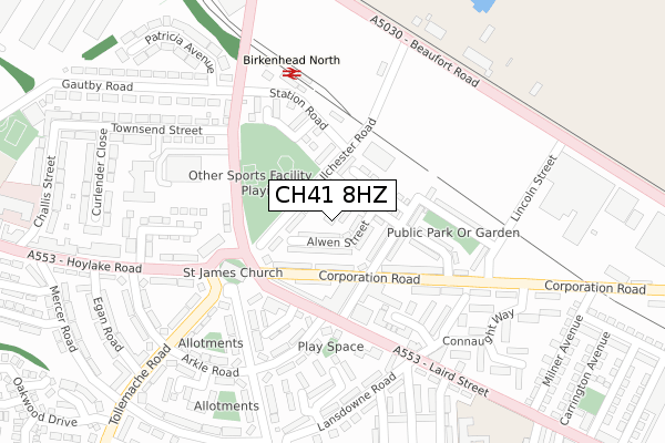 CH41 8HZ map - large scale - OS Open Zoomstack (Ordnance Survey)