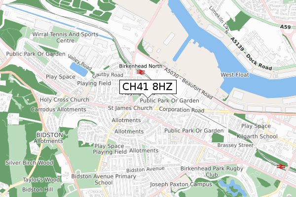 CH41 8HZ map - small scale - OS Open Zoomstack (Ordnance Survey)