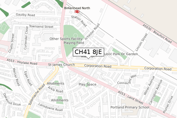 CH41 8JE map - large scale - OS Open Zoomstack (Ordnance Survey)