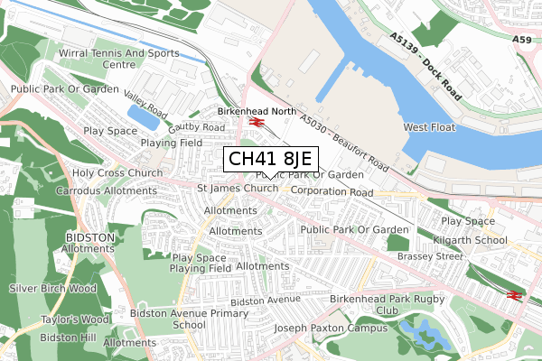 CH41 8JE map - small scale - OS Open Zoomstack (Ordnance Survey)