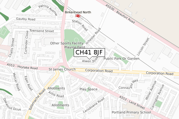 CH41 8JF map - large scale - OS Open Zoomstack (Ordnance Survey)