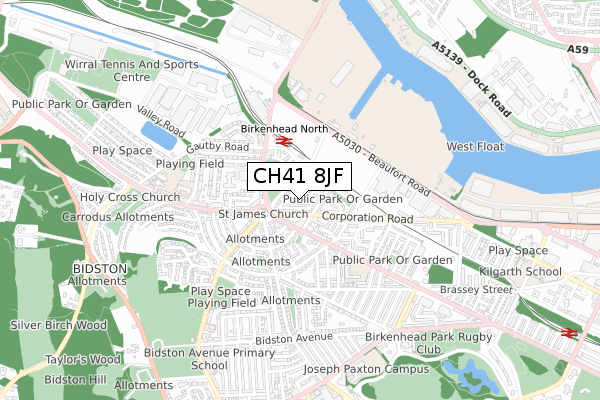 CH41 8JF map - small scale - OS Open Zoomstack (Ordnance Survey)