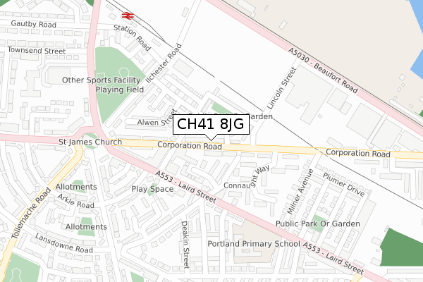 CH41 8JG map - large scale - OS Open Zoomstack (Ordnance Survey)