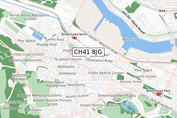 CH41 8JG map - small scale - OS Open Zoomstack (Ordnance Survey)