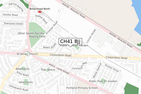 CH41 8JJ map - large scale - OS Open Zoomstack (Ordnance Survey)