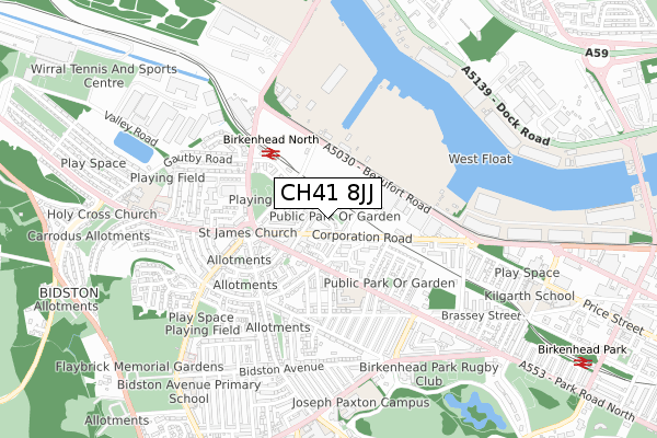 CH41 8JJ map - small scale - OS Open Zoomstack (Ordnance Survey)