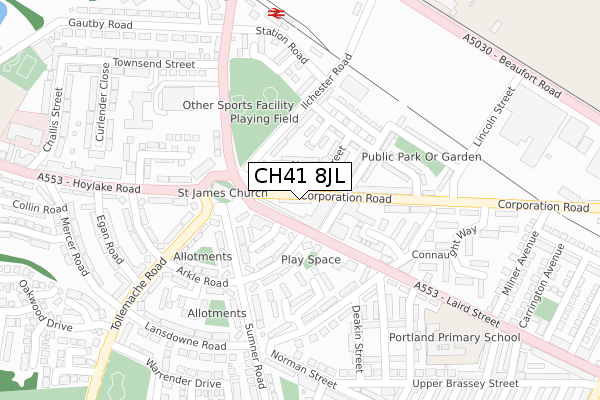 CH41 8JL map - large scale - OS Open Zoomstack (Ordnance Survey)