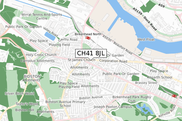 CH41 8JL map - small scale - OS Open Zoomstack (Ordnance Survey)