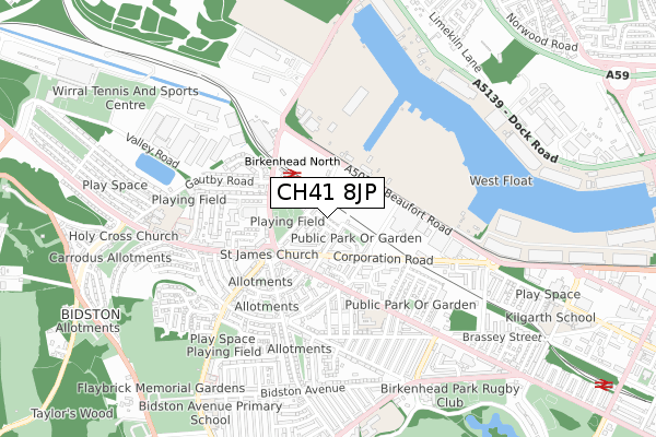 CH41 8JP map - small scale - OS Open Zoomstack (Ordnance Survey)